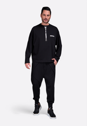 Black men’s sweatshirt with tassel embroidery and EV monogram by East Vibe